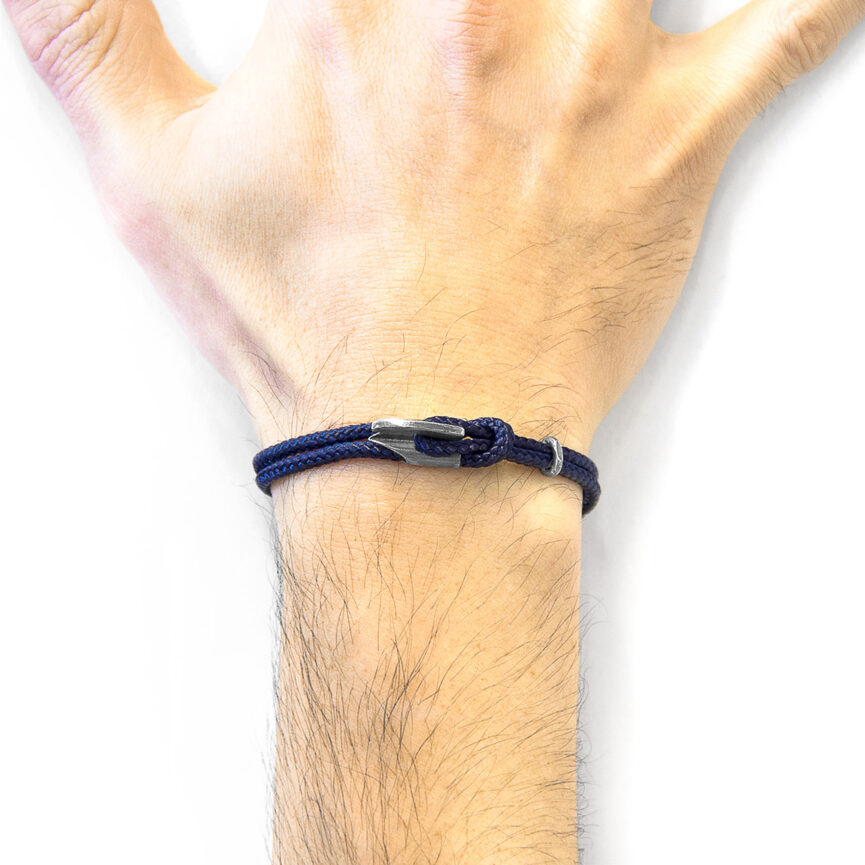 Navy Blue Padstow Silver and Rope Bracelet