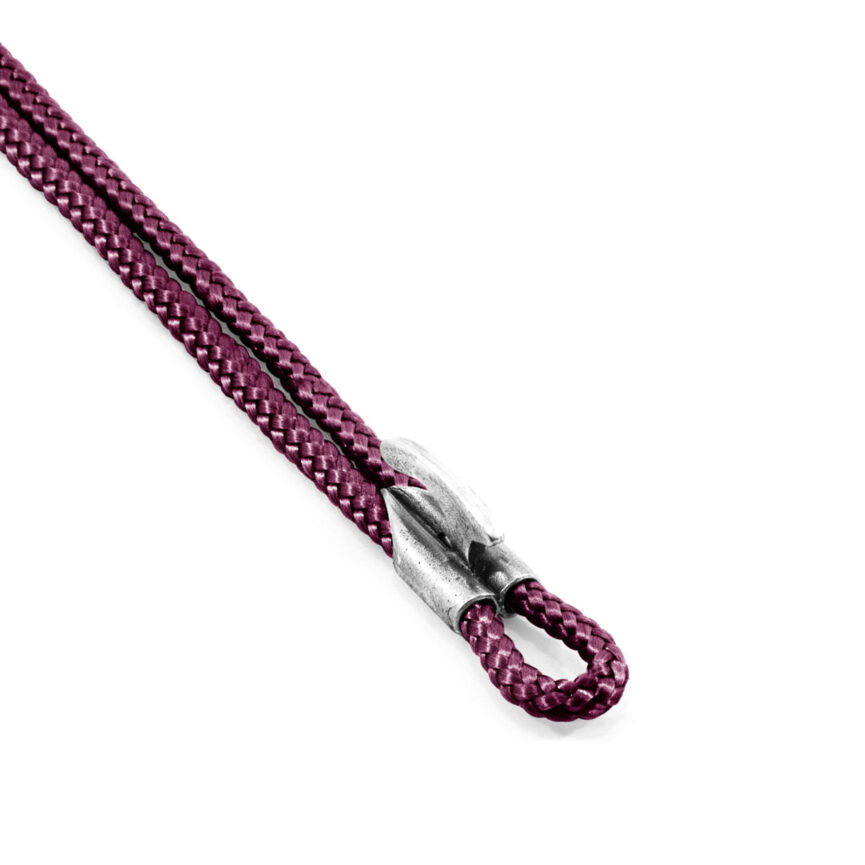 Aubergine Purple Padstow Silver and Rope Bracelet