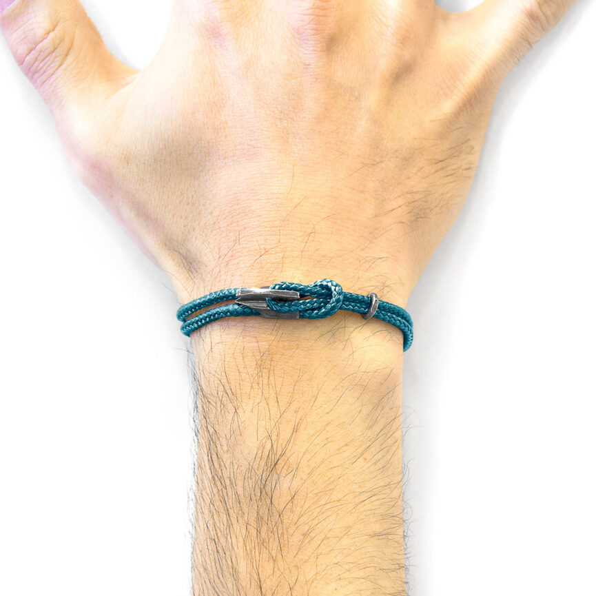 Ocean Blue Padstow Silver and Rope Bracelet