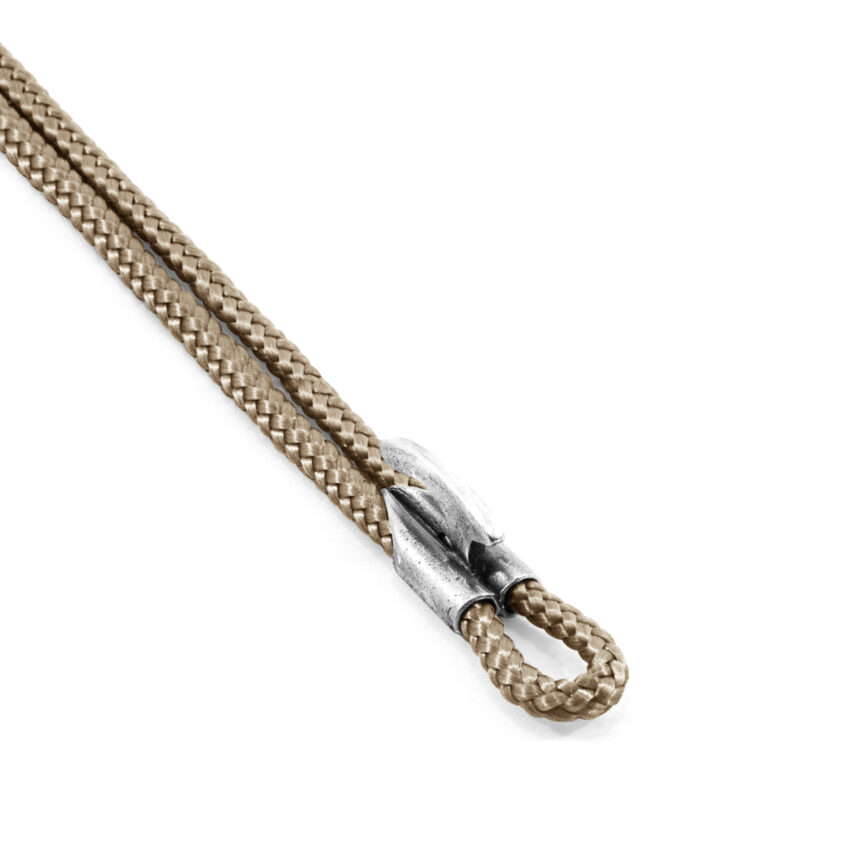 Sand Brown Padstow Silver and Rope Bracelet