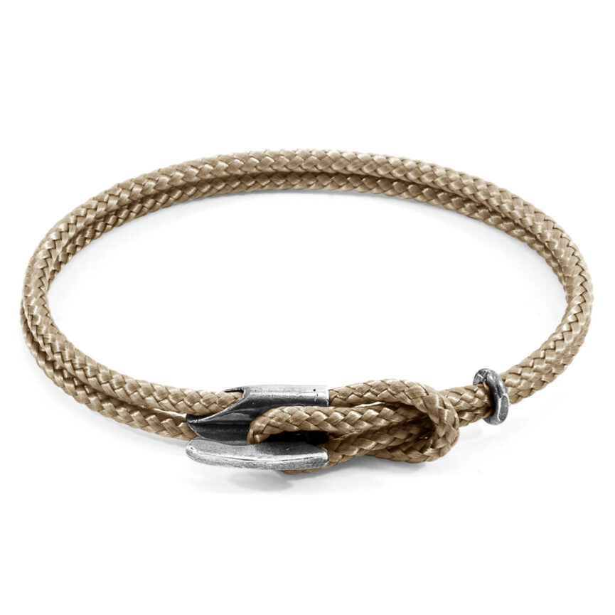 Sand Brown Padstow Silver and Rope Bracelet