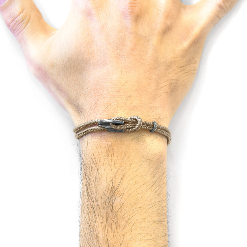 Sand Brown Padstow Silver and Rope Bracelet