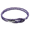 Grape Purple Padstow Silver and Braided Leather Bracelet