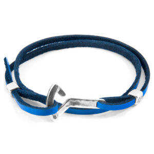 Royal Blue Flyak Anchor Silver and Flat Leather Bracelet