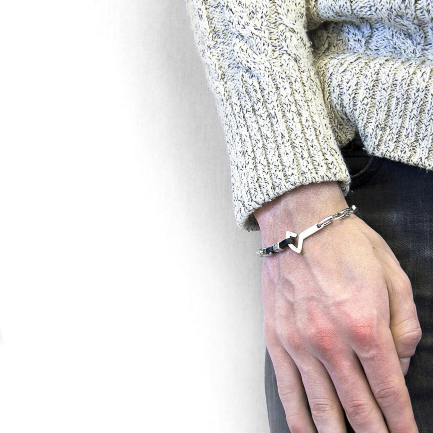 Grape Purple Frigate Anchor Silver and Flat Leather Bracelet