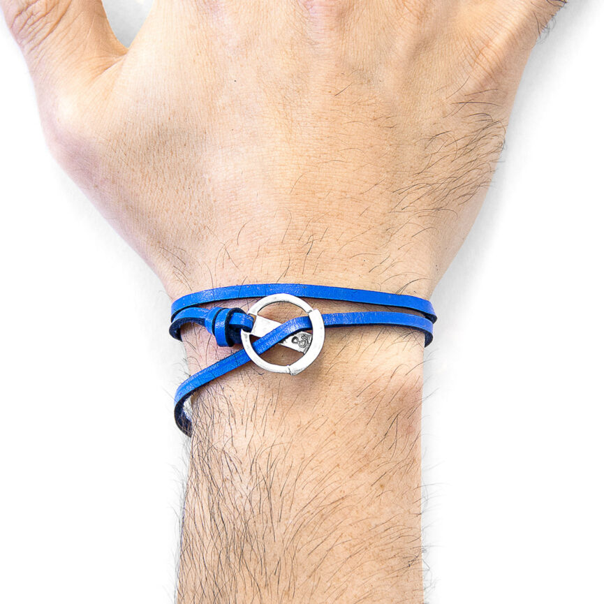 Royal Blue Ketch Anchor Silver and Flat Leather Bracelet