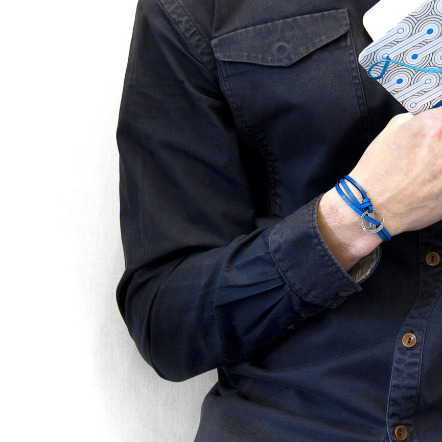 Royal Blue Ketch Anchor Silver and Flat Leather Bracelet