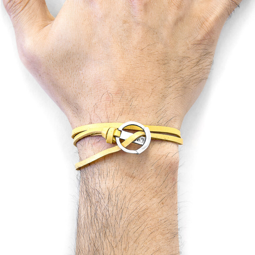 Mustard Yellow Ketch Anchor Silver and Flat Leather Bracelet