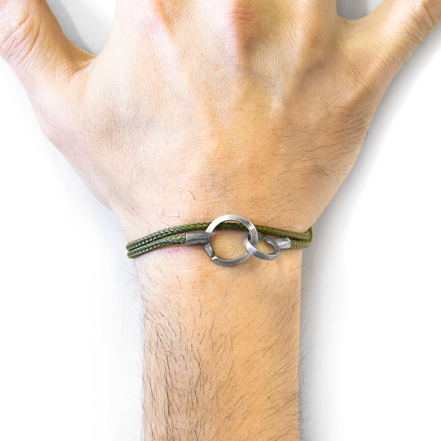 Khaki Green Montrose Silver and Rope Bracelet