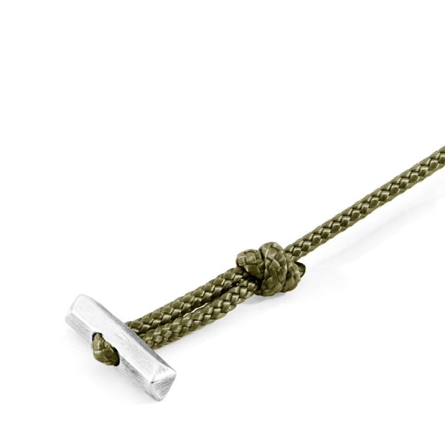 Khaki Green Oxford Silver and Rope Bracelet