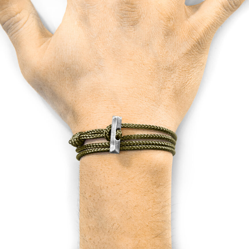Khaki Green Oxford Silver and Rope Bracelet