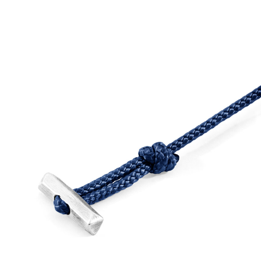 Navy Blue Oxford Silver and Rope Bracelet