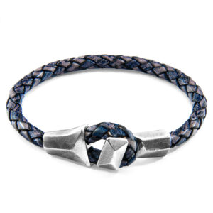 Indigo Blue Alderney Silver and Braided Leather Bracelet