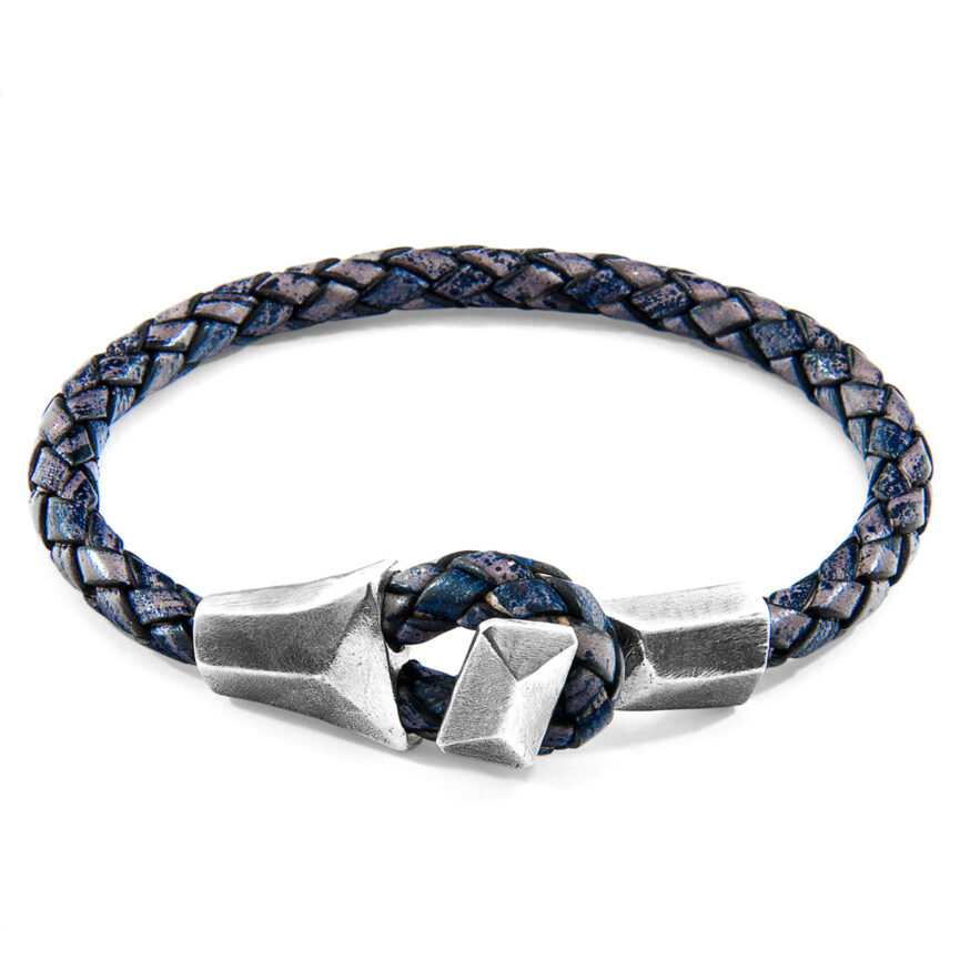 Indigo Blue Alderney Silver and Braided Leather Bracelet