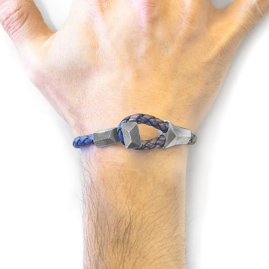 Indigo Blue Alderney Silver and Braided Leather Bracelet