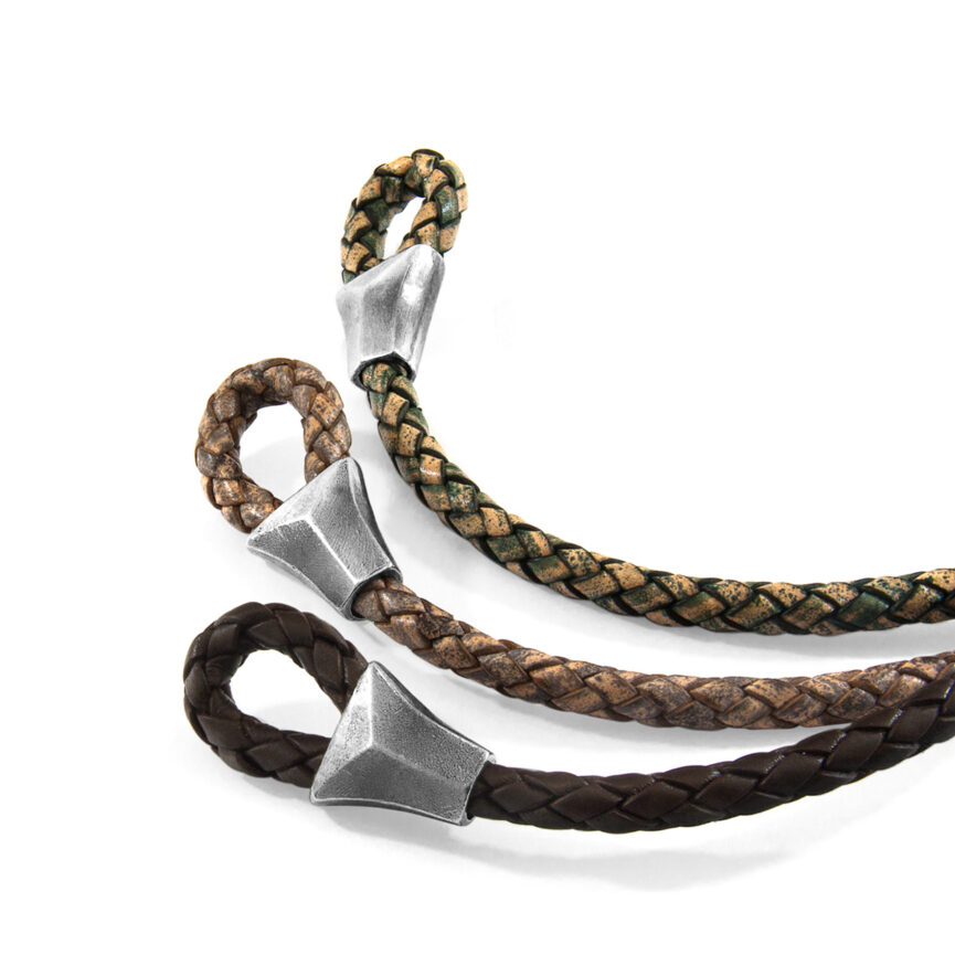 Cacao Brown Alderney Silver and Braided Leather Bracelet