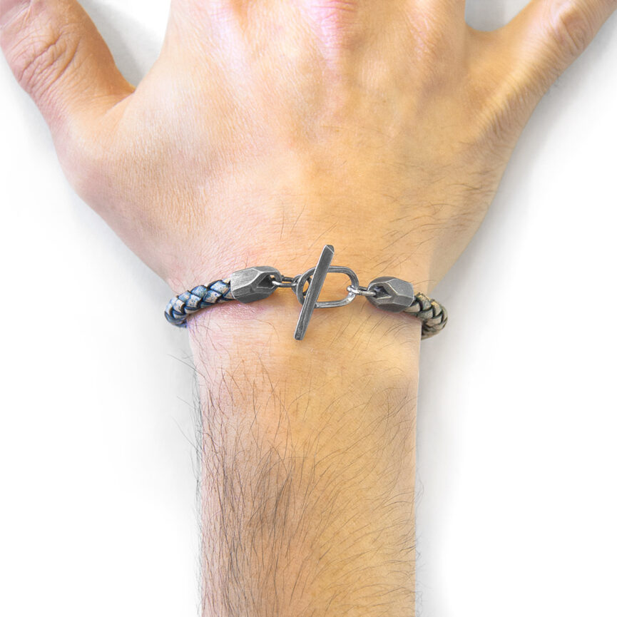 Petrol Green Jura Silver and Braided Leather Bracelet