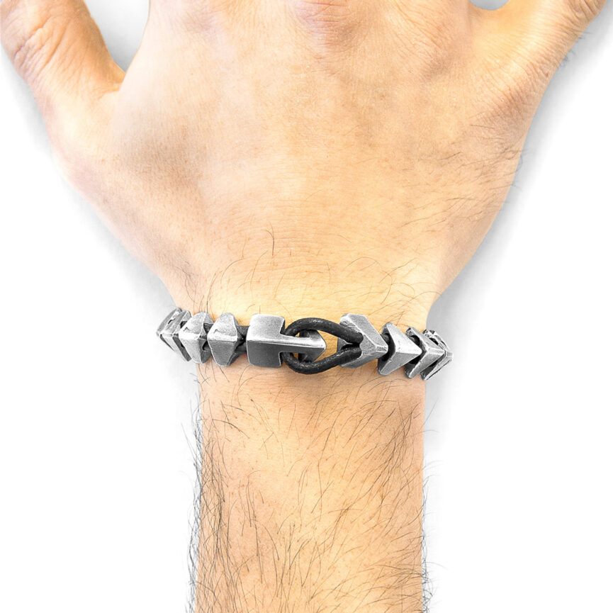 Raven Black Brixham Maxi Silver and Round Leather Bracelet