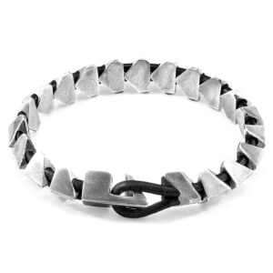 Raven Black Brixham Maxi Silver and Round Leather Bracelet