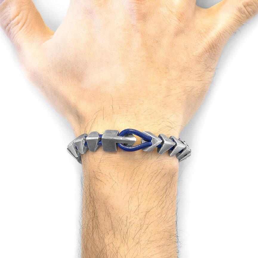 Azure Blue Brixham Maxi Silver and Round Leather Bracelet
