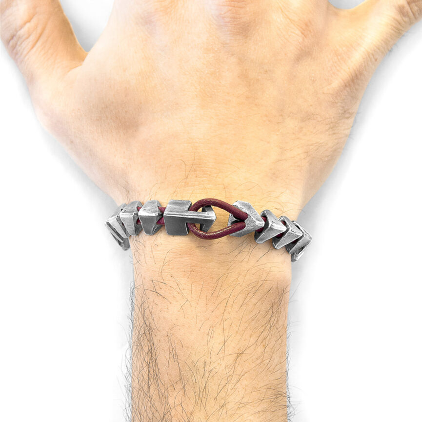 Red Bordeaux Brixham Maxi Silver and Round Leather Bracelet