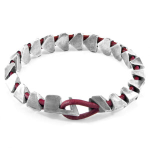 Red Bordeaux Brixham Maxi Silver and Round Leather Bracelet