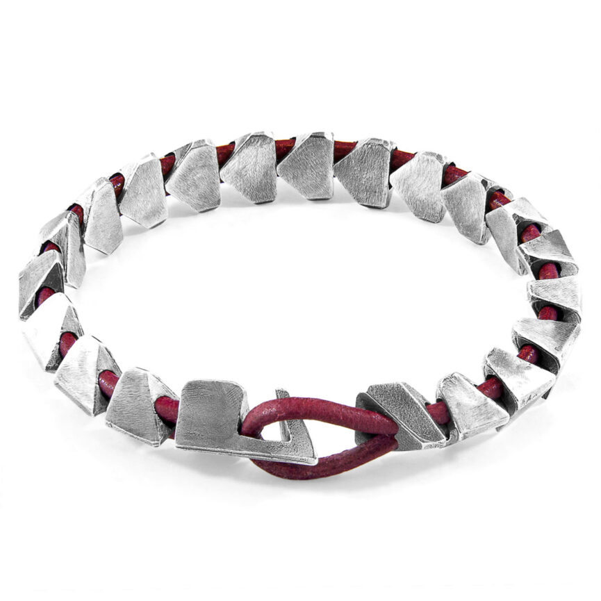 Red Bordeaux Brixham Maxi Silver and Round Leather Bracelet