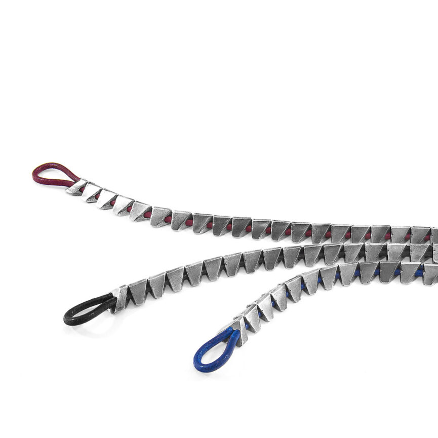 Red Bordeaux Brixham Maxi Silver and Round Leather Bracelet