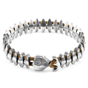 Light Brown Delta Anchor Maxi Silver and Braided Leather Bracelet