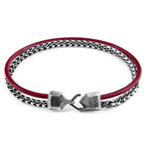Bordeaux Red Bowspirit Mast Silver and Round Leather Bracelet