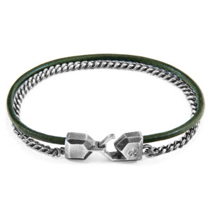Racing Green Crossjack Mast Silver and Round Leather Bracelet