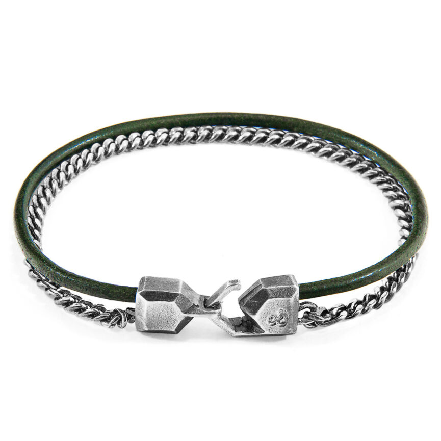 Racing Green Crossjack Mast Silver and Round Leather Bracelet