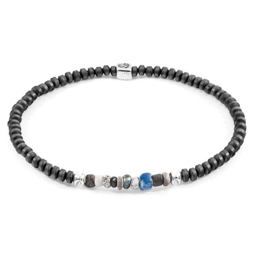 Multicoloured Djenne Nila Glass Paralana Silver and Stone Bracelet