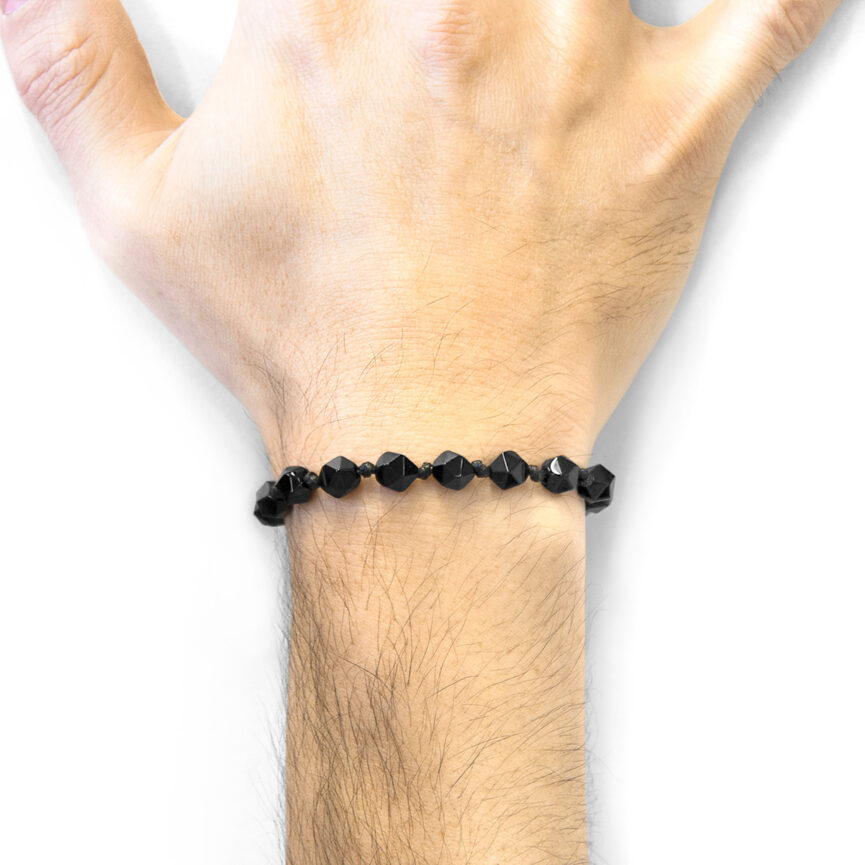 Black Agate Zebedee Silver and Stone Beaded Macrame Bracelet