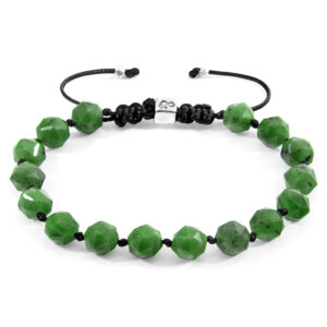 Green Jade Zebedee Silver and Stone Beaded Macrame Bracelet