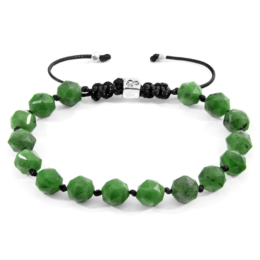 Green Jade Zebedee Silver and Stone Beaded Macrame Bracelet