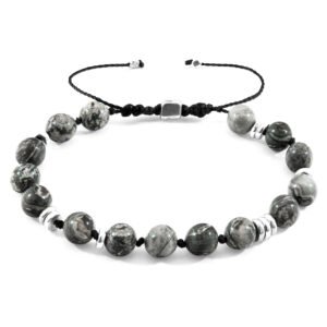 Grey Jasper Agaya Silver and Stone Beaded Macrame Bracelet