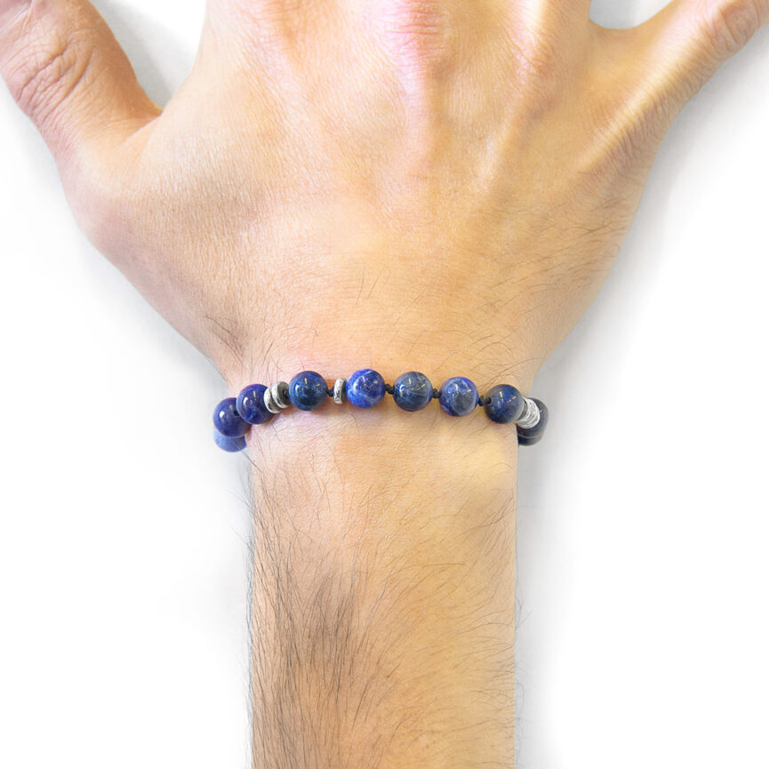 Blue Sodalite Agaya Silver and Stone Beaded Macrame Bracelet