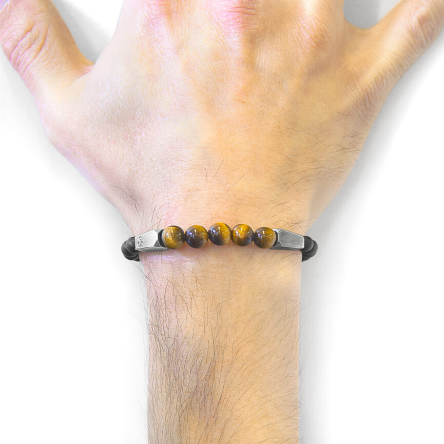 Brown Tigers Eye Hukou Silver and Stone Bracelet