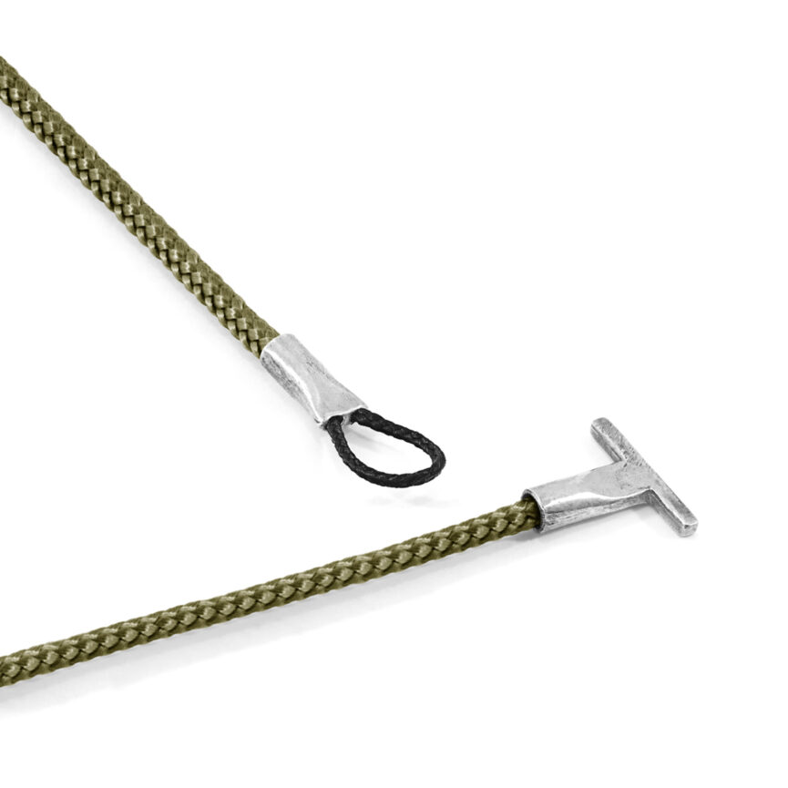 Khaki Green Cambridge Silver and Rope Bracelet