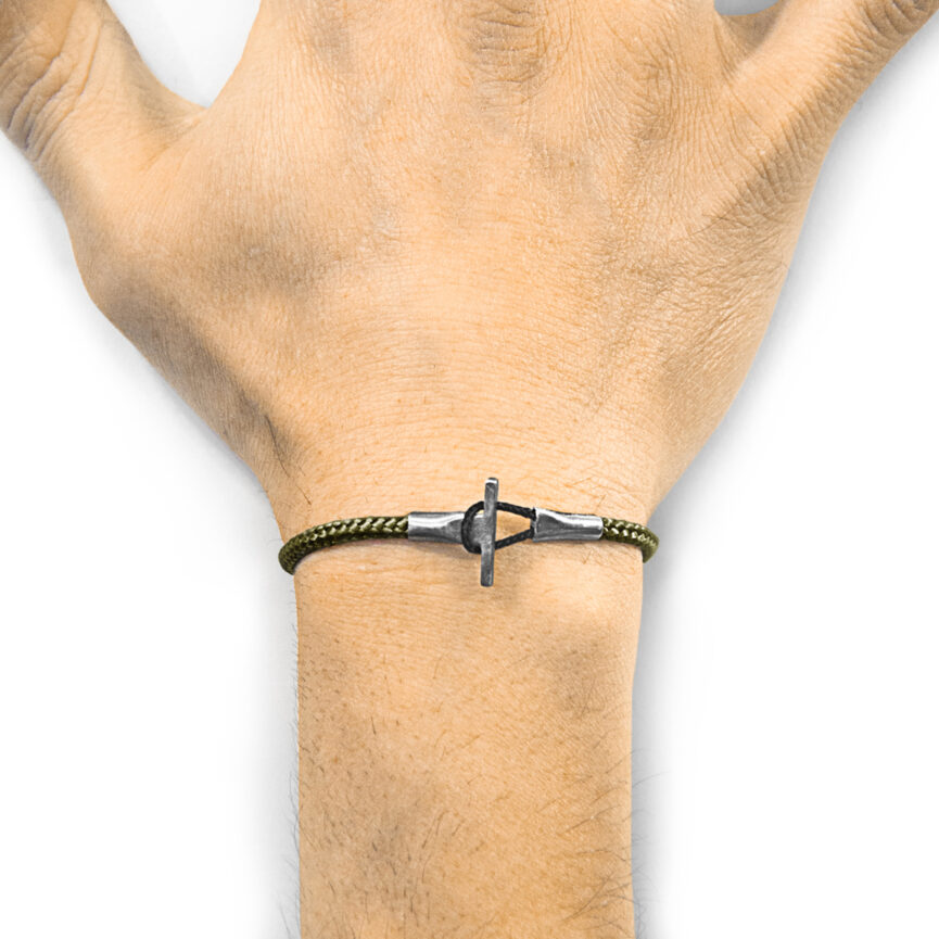 Khaki Green Cambridge Silver and Rope Bracelet