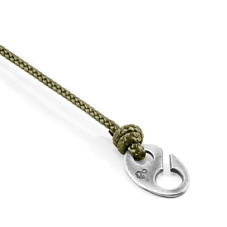 Khaki Green Windsor Silver and Rope Bracelet