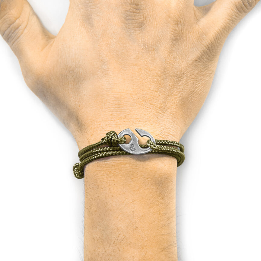Khaki Green Windsor Silver and Rope Bracelet