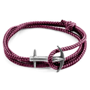 Aubergine Purple Admiral Anchor Silver and Rope Bracelet