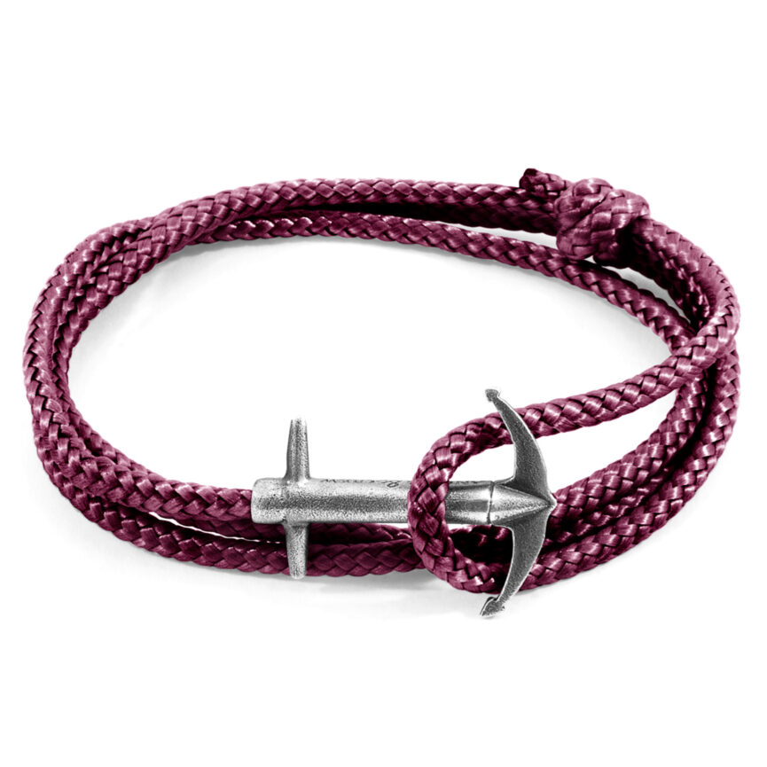 Aubergine Purple Admiral Anchor Silver and Rope Bracelet