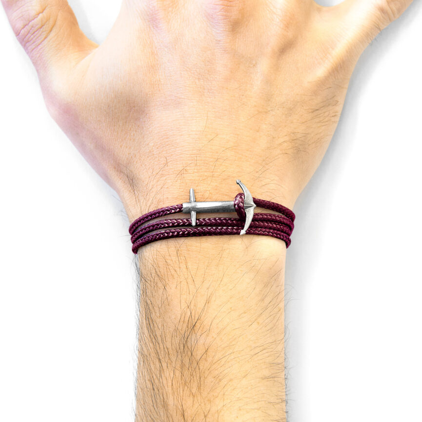 Aubergine Purple Admiral Anchor Silver and Rope Bracelet