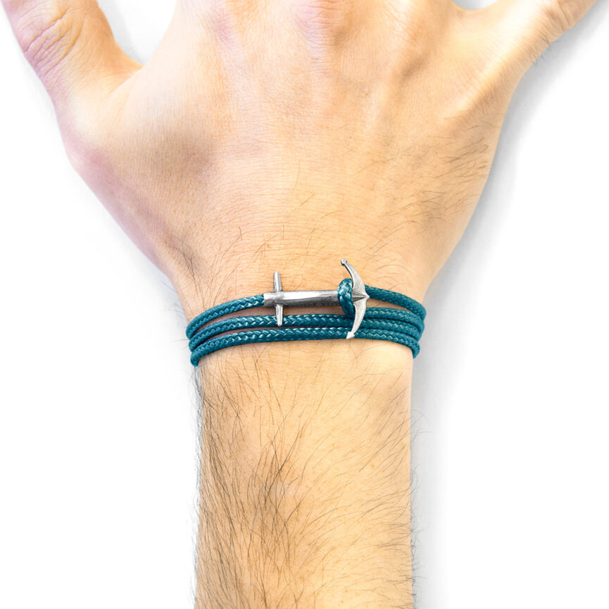 Ocean Blue Admiral Anchor Silver and Rope Bracelet