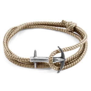 Sand Brown Admiral Anchor Silver and Rope Bracelet