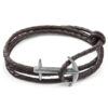 Dark Brown Admiral Anchor Silver and Braided Leather Bracelet