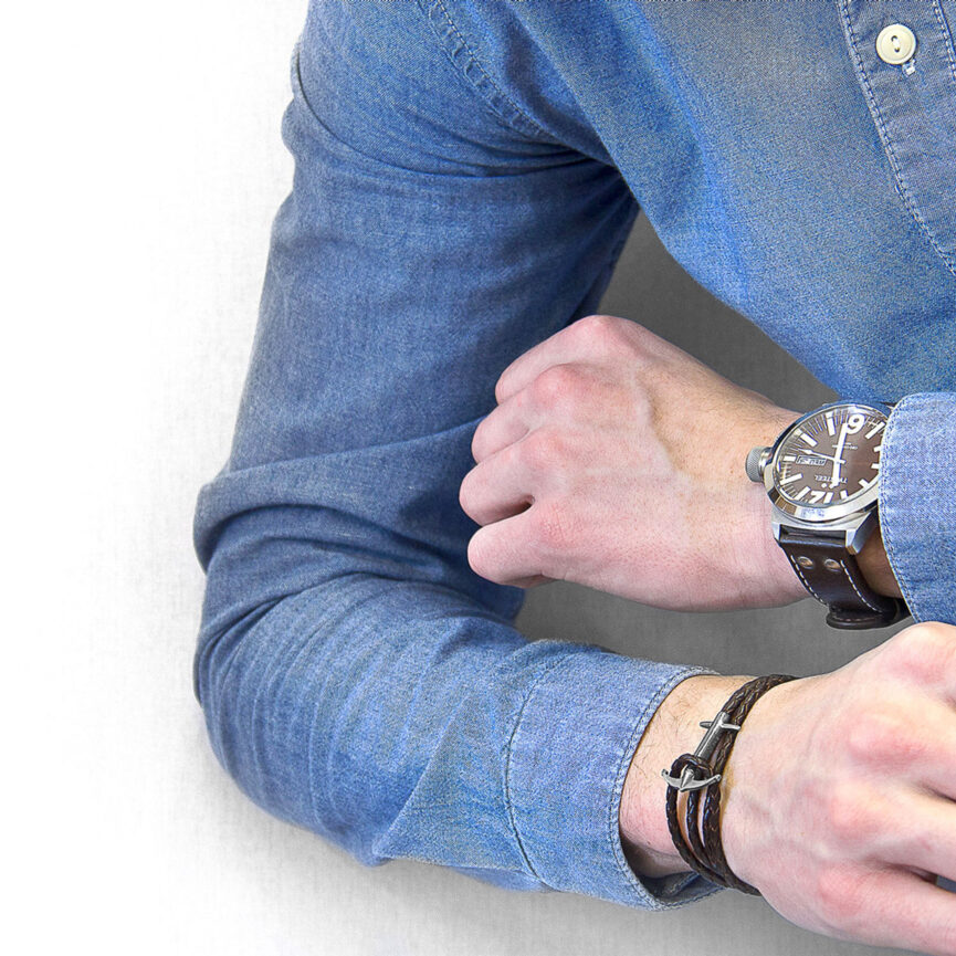 Royal Blue Admiral Anchor Silver and Braided Leather Bracelet